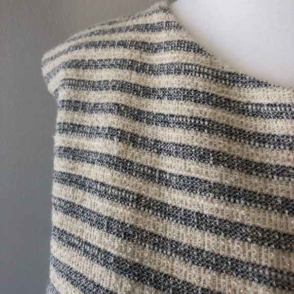 REISS Cream, Blue & Metallic Gold striped sleeveless dress - Picture 7 of 13